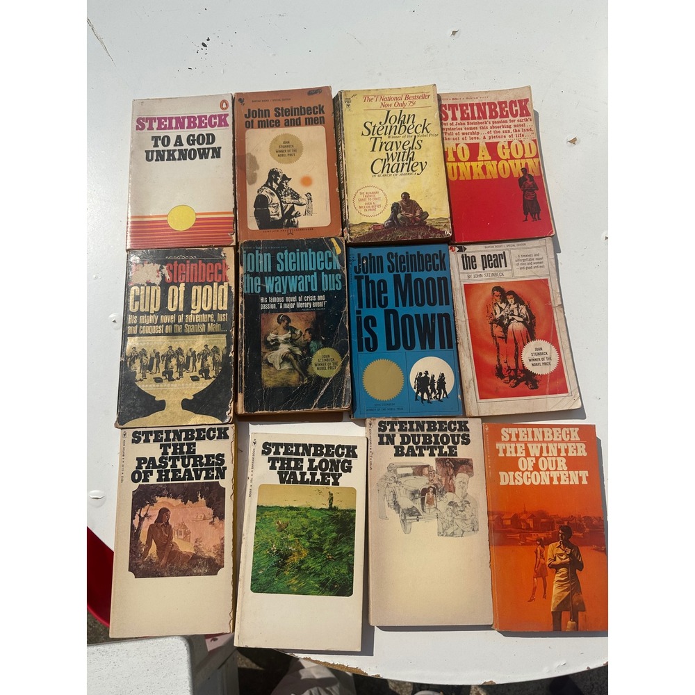 John Steinbeck Vintage Paperback Book Lot of 12 Of Mice and Men The Pearl Bantam
